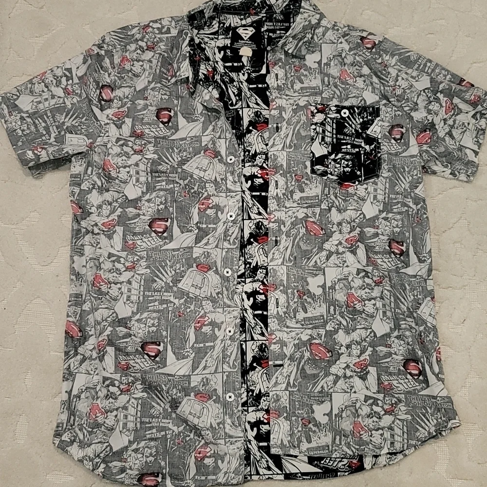 Superman DC Comics reverse-print button-front Hawaiian shirt mens XL - Picture 1 of 4
